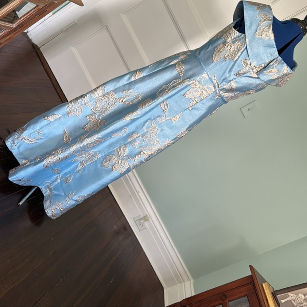 Teri Jon Turquoise w/ Silver Floral MOB or MOG Size 14 Dress - Picture 2 of 8